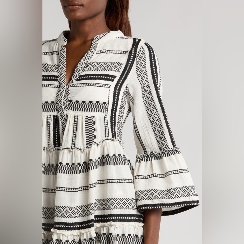 New Elan Cotton Cover Up Babydoll Mini Dress Swim Resort Black White Sz XS - Picture 4 of 15